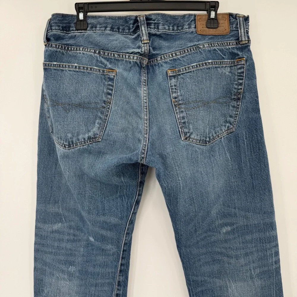 Polo Ralph Lauren Jeans Mens 34 Blue Classic Fit Distressed Military Patches